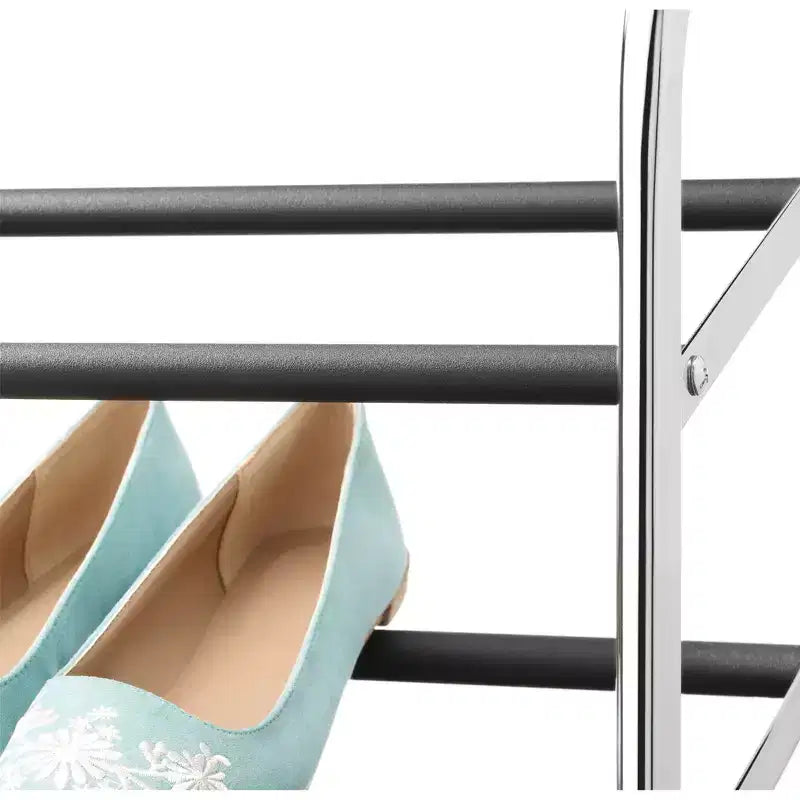 10-Tier Freestanding Rolling Shoe Rack – Holds Up to 50 Pairs, Chrome Finish