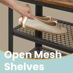 Banc à chaussures 3 niveaux avec étagères en treillis métallique