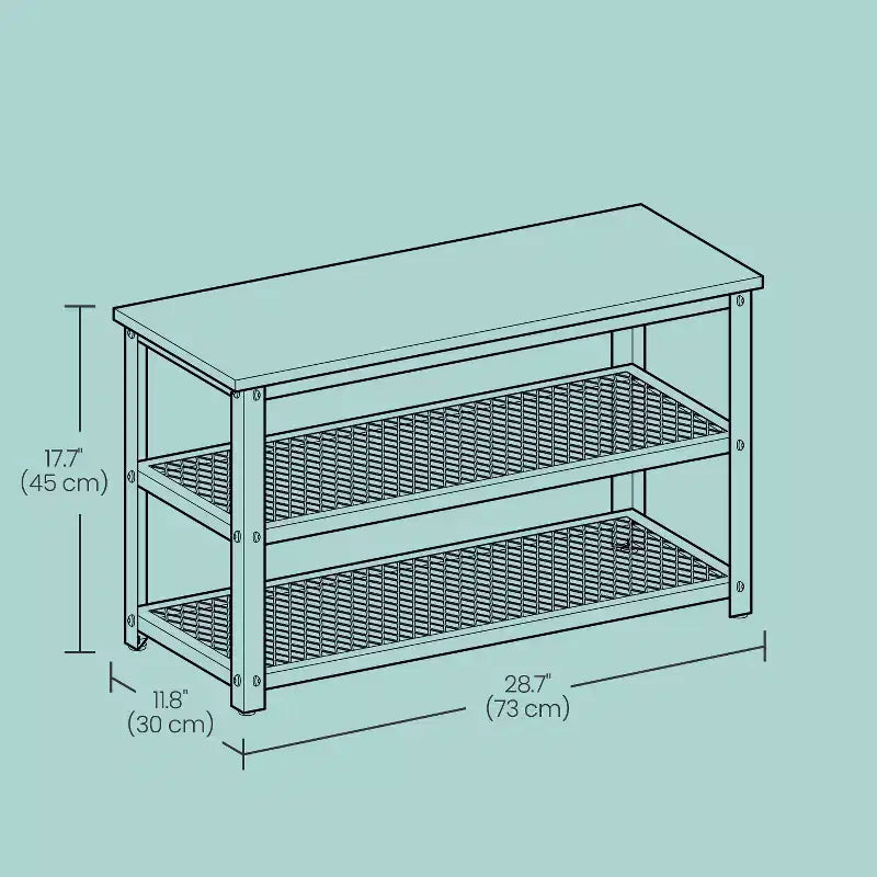3-Tier Shoe Rack Bench with Metal Mesh Shelves