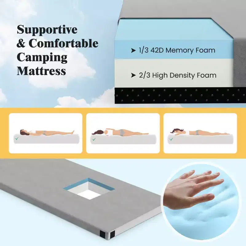 Memory Foam Camping Mattress with Anti-Slip Bottom and Travel Bag
