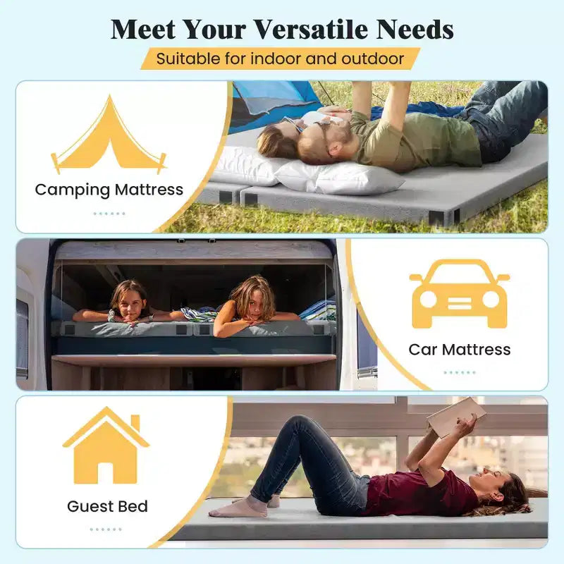 Memory Foam Camping Mattress with Anti-Slip Bottom and Travel Bag