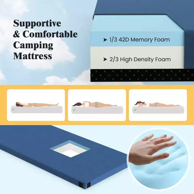 Memory Foam Camping Mattress with Anti-Slip Bottom and Travel Bag