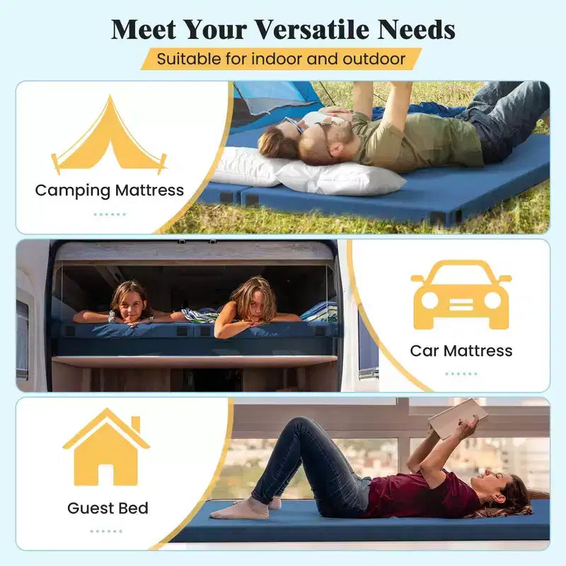 Memory Foam Camping Mattress with Anti-Slip Bottom and Travel Bag