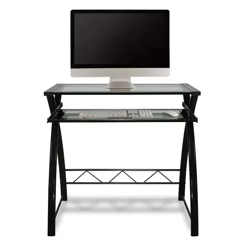 Computer Desk with Tempered Glass Top and Steel Frame