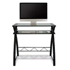 Bureau d'ordinateur avec plateau en verre trempé et structure en acier