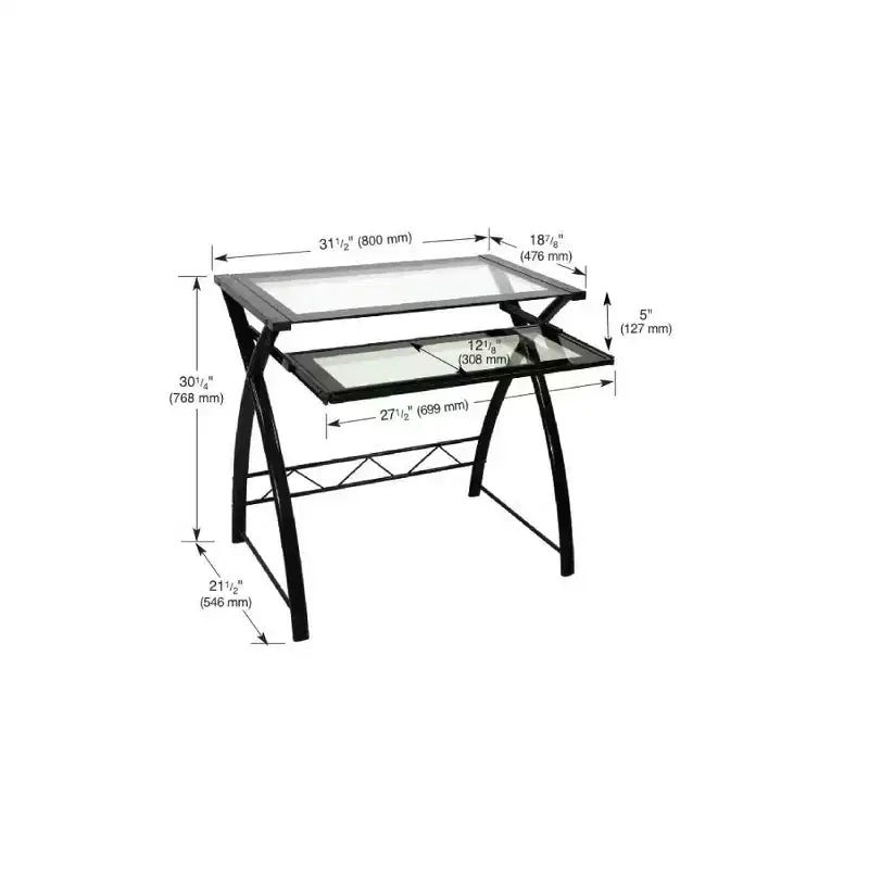 Computer Desk with Tempered Glass Top and Steel Frame