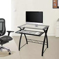 Computer Desk with Tempered Glass Top and Steel Frame