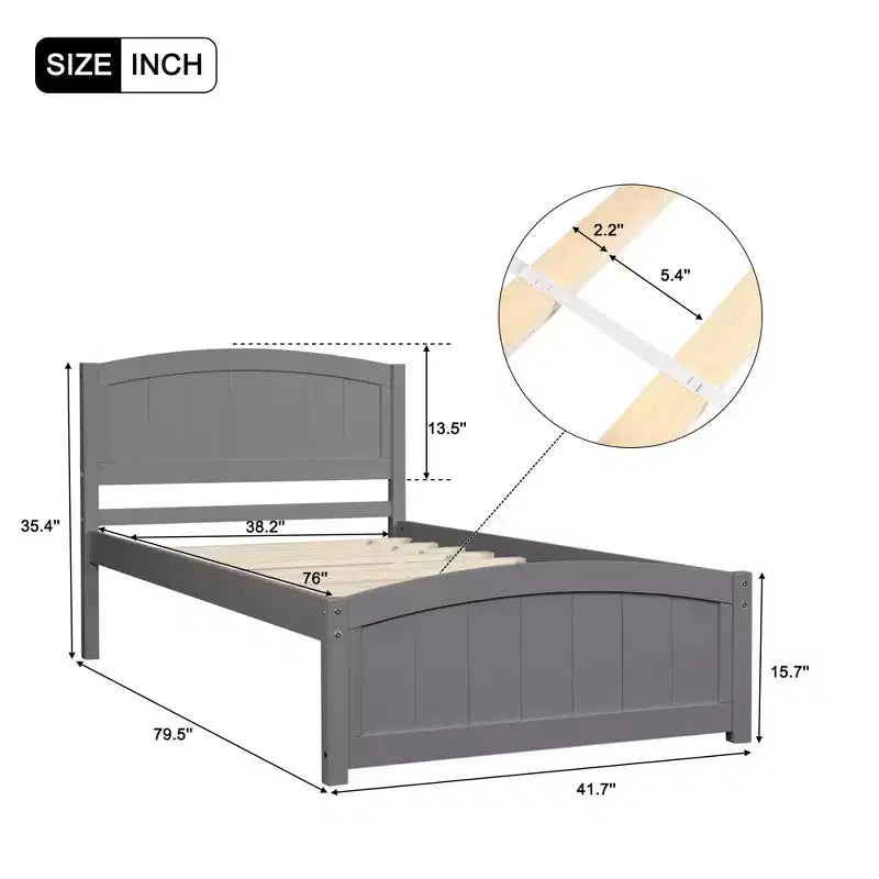 Twin Size Platform Bed with Pinewood Frame and Legs
