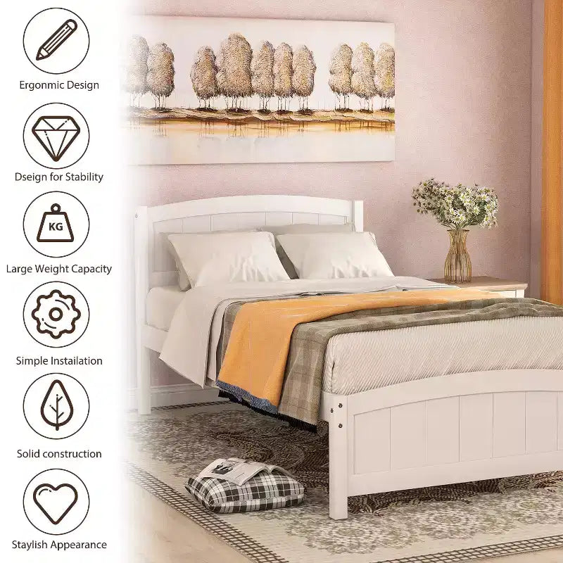 Twin Size Platform Bed with Pinewood Frame and Legs