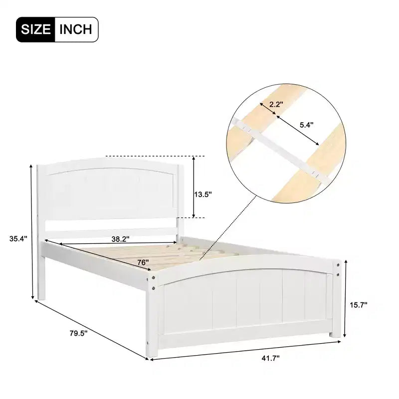 Twin Size Platform Bed with Pinewood Frame and Legs