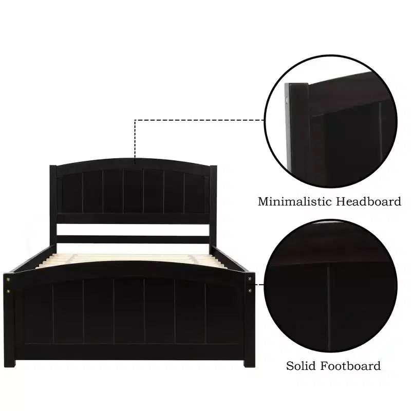 Twin Size Platform Bed with Pinewood Frame and Legs