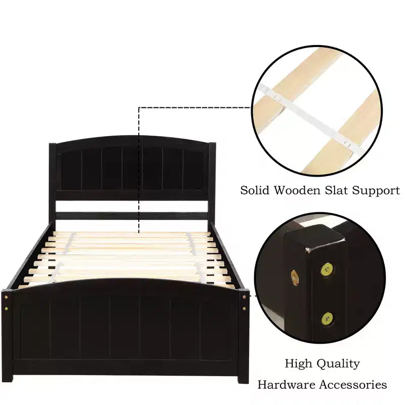 Twin Size Platform Bed with Pinewood Frame and Legs