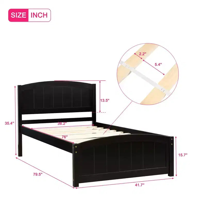 Twin Size Platform Bed with Pinewood Frame and Legs