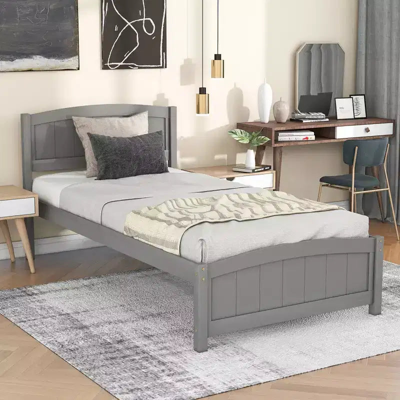Twin Size Platform Bed with Pinewood Frame and Legs