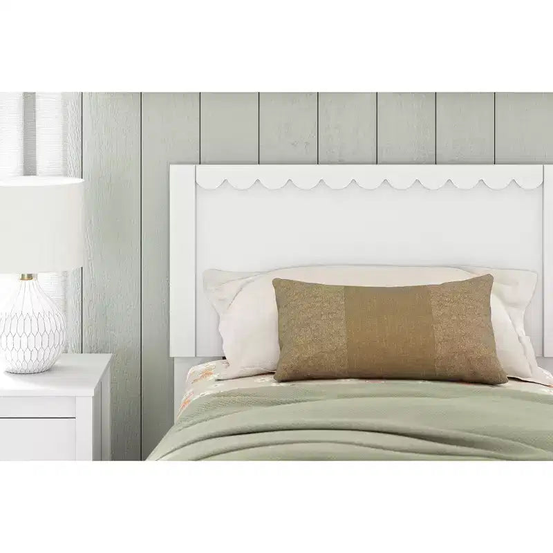 Scalloped Panel Headboard in Matte White Finish