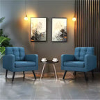 Ensemble de 2 fauteuils d'appoint capitonnés de style Mid-Century avec pieds en hévéa