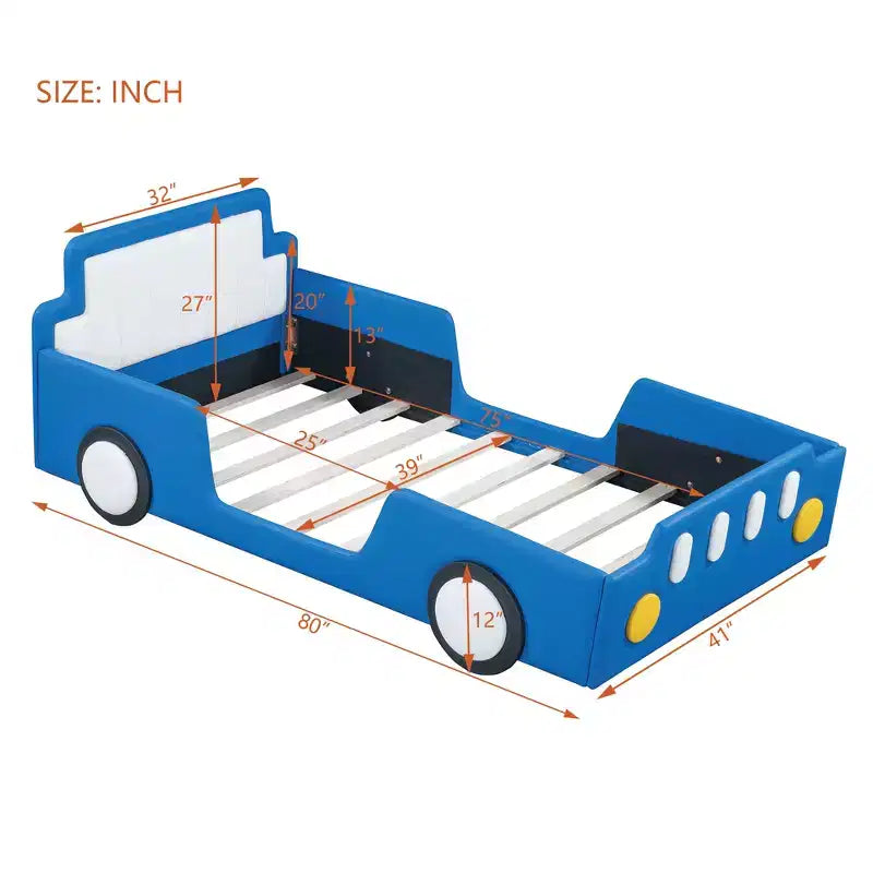 Twin Size Race Car-Shaped Platform Bed with Wheels