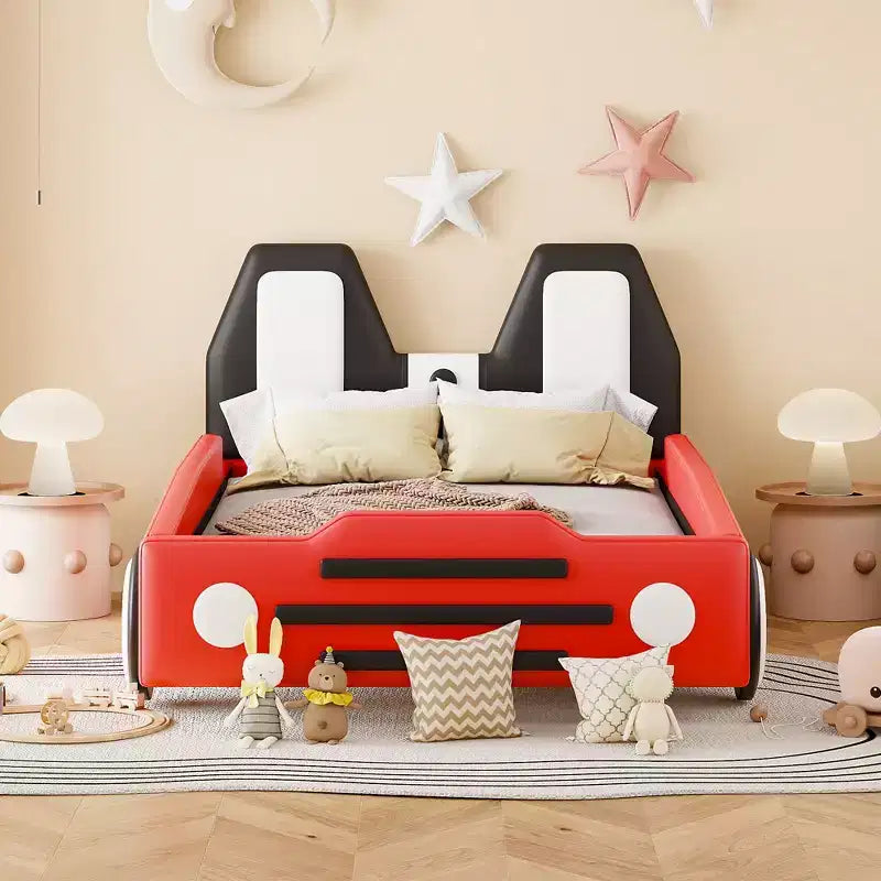 Twin Size Race Car-Shaped Platform Bed with Wheels