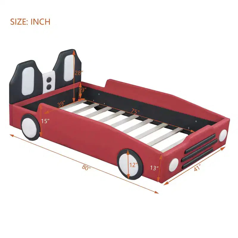 Twin Size Race Car-Shaped Platform Bed with Wheels