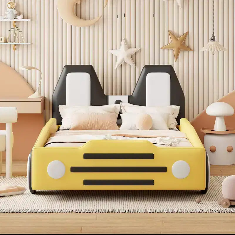 Twin Size Race Car-Shaped Platform Bed with Wheels
