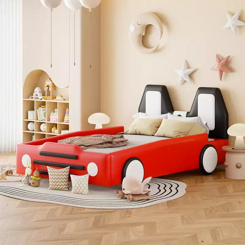 Twin Size Race Car-Shaped Platform Bed with Wheels