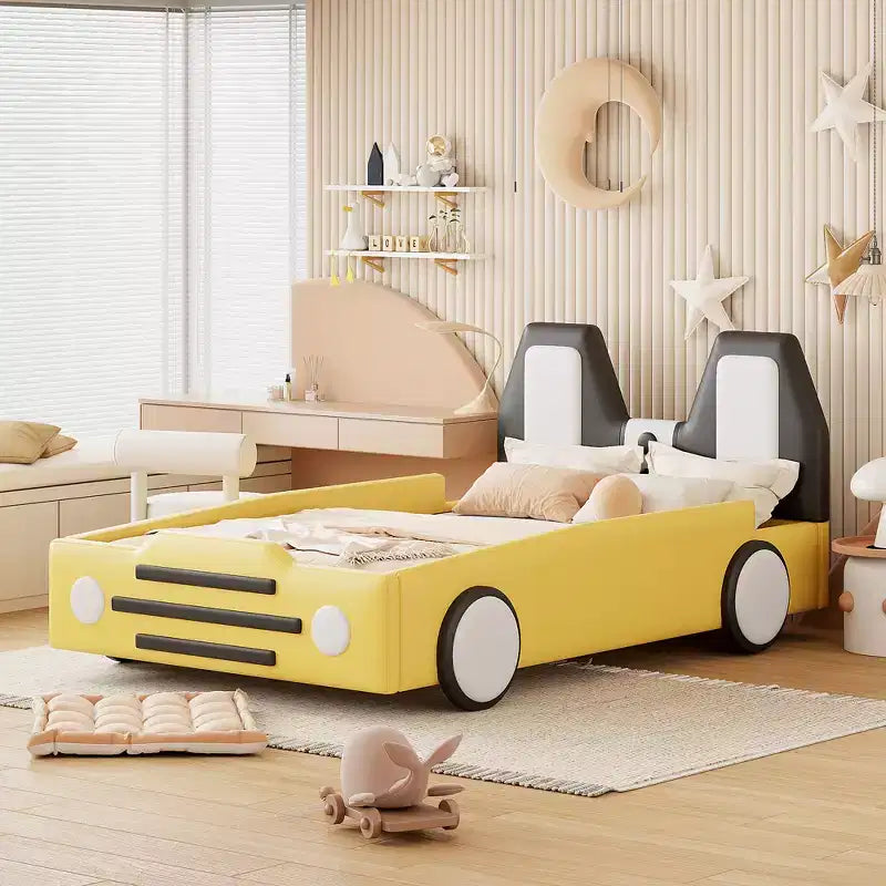 Twin Size Race Car-Shaped Platform Bed with Wheels