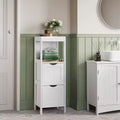 Modern Floor Cabinet with 2 Drawers and Open Shelf - White Freestanding Storage Organizer