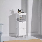 Meuble bas de salle de bain fin avec 2 tiroirs et étagère ouverte - Blanc