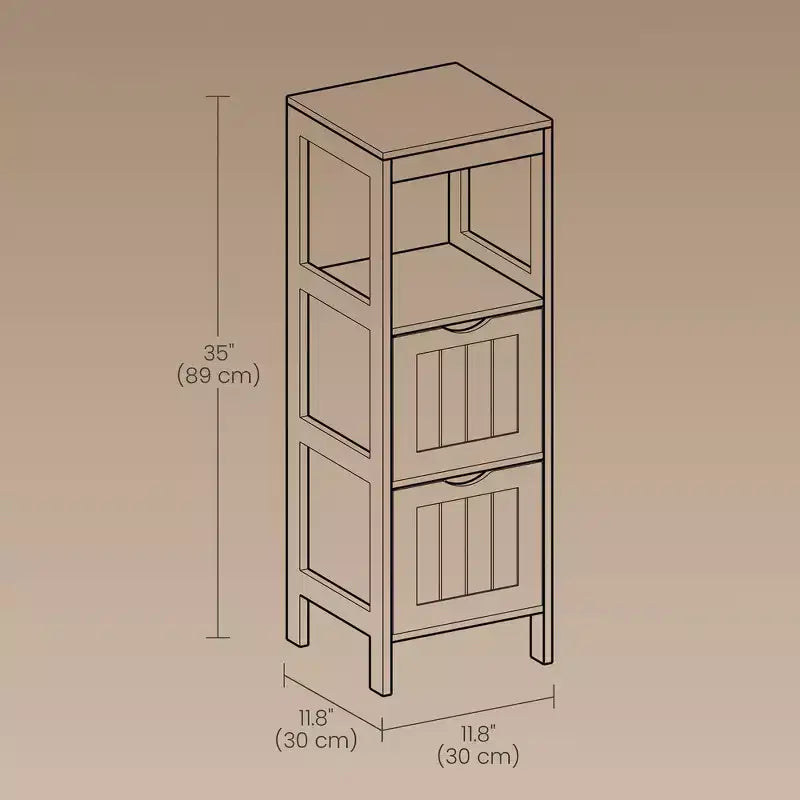 Slim Bathroom Floor Cabinet with 2 Drawers and Open Shelf - White