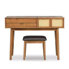Coiffeuse de 109 cm avec tabouret rembourré, miroir rabattable, 3 tiroirs et compartiment de rangement, blanc/marron