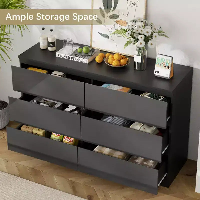 6-Drawer Dresser with High-Gloss Finish