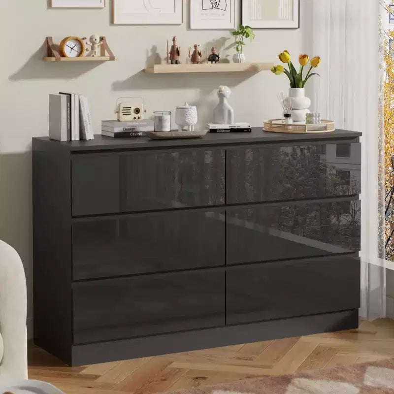 6-Drawer Dresser with High-Gloss Finish