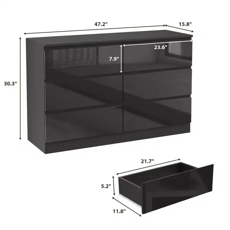 6-Drawer Dresser with High-Gloss Finish