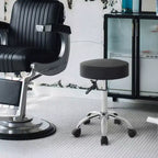 Tabouret roulant rond de salon polyvalent, réglable en hauteur, avec coussin de siège en cuir PU
