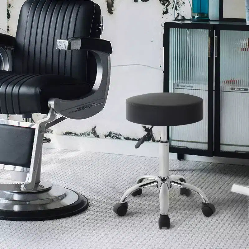 Versatile Salon Chair Round Rolling Stool Adjustable Height PU Leather Seat Cushion