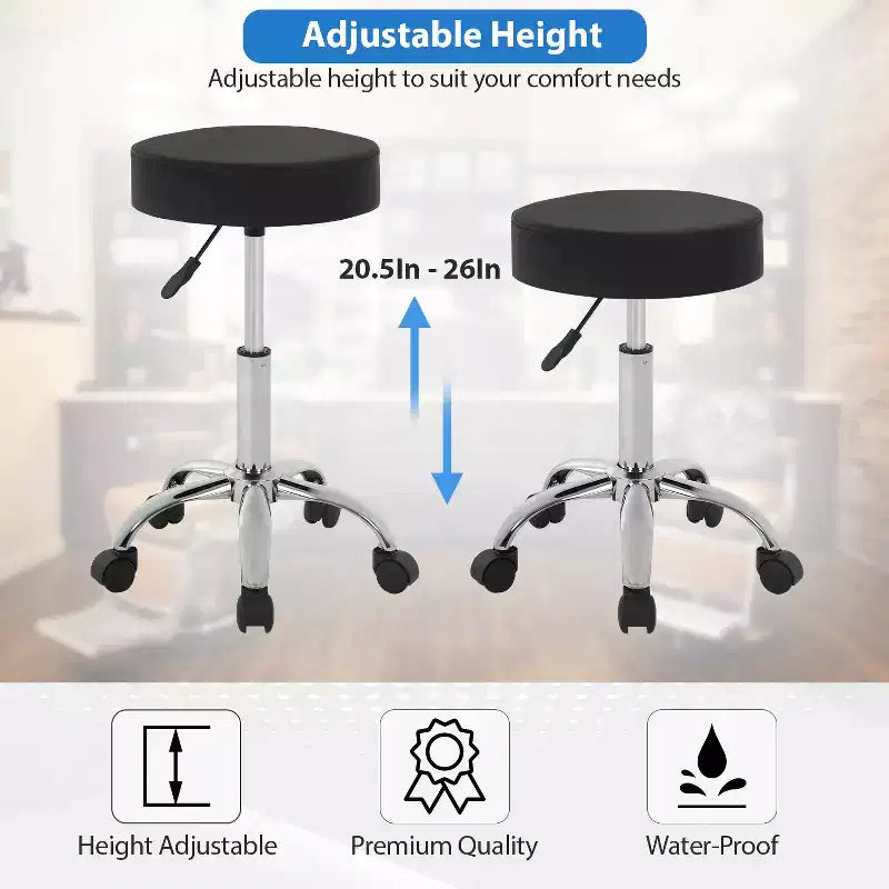 Versatile Salon Chair Round Rolling Stool Adjustable Height PU Leather Seat Cushion