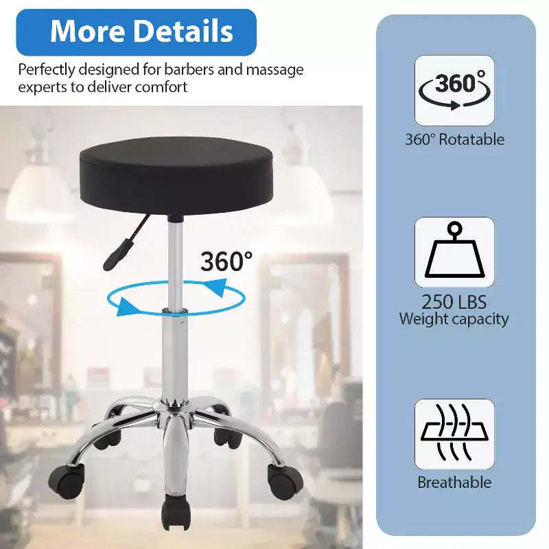 Versatile Salon Chair Round Rolling Stool Adjustable Height PU Leather Seat Cushion