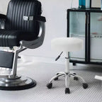Tabouret roulant rond de salon polyvalent, réglable en hauteur, avec coussin de siège en cuir PU