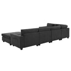 Canapé d'angle en U en chenille avec pouf surdimensionné, rangements dans les accoudoirs, porte-gobelets et ports de chargement USB