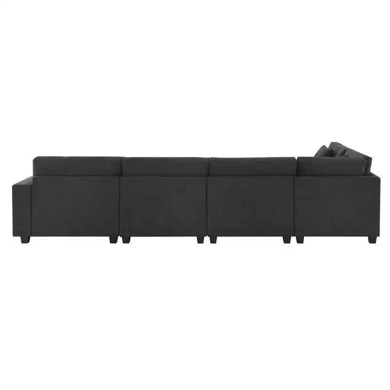 Chenille U-Shaped Sectional Sofa with Oversized Ottoman, Armrest Storage, Cup Holders and USB Charging Ports