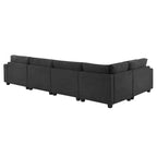 Canapé d'angle en U en chenille avec pouf surdimensionné, rangements dans les accoudoirs, porte-gobelets et ports de chargement USB