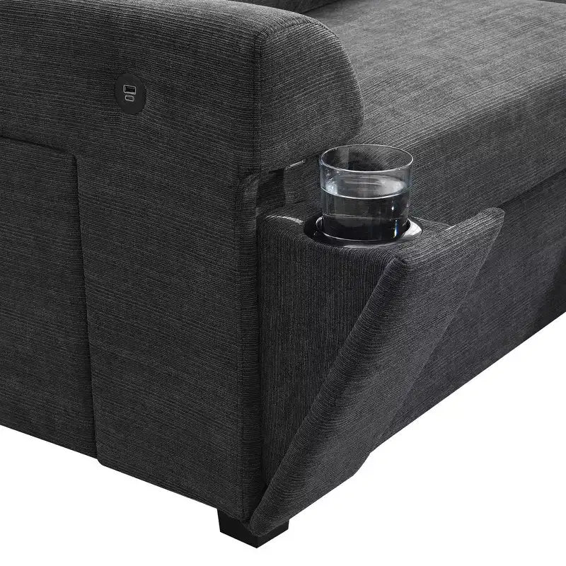 Chenille U-Shaped Sectional Sofa with Oversized Ottoman, Armrest Storage, Cup Holders and USB Charging Ports