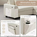 Canapé d'angle en U en chenille avec pouf surdimensionné, rangements dans les accoudoirs, porte-gobelets et ports de chargement USB