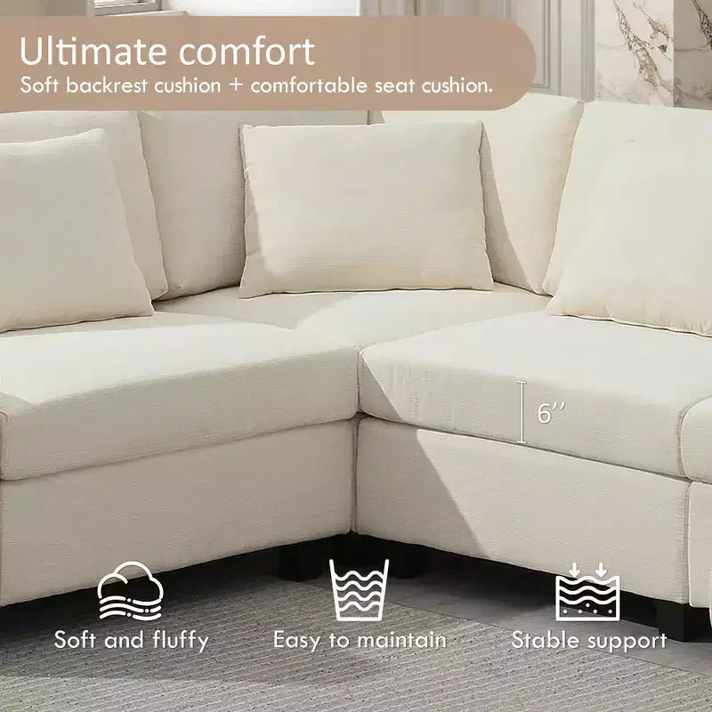 Chenille U-Shaped Sectional Sofa with Oversized Ottoman, Armrest Storage, Cup Holders and USB Charging Ports
