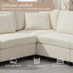 Canapé d'angle en U en chenille avec pouf surdimensionné, rangements dans les accoudoirs, porte-gobelets et ports de chargement USB