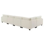 Canapé d'angle en U en chenille avec pouf surdimensionné, rangements dans les accoudoirs, porte-gobelets et ports de chargement USB