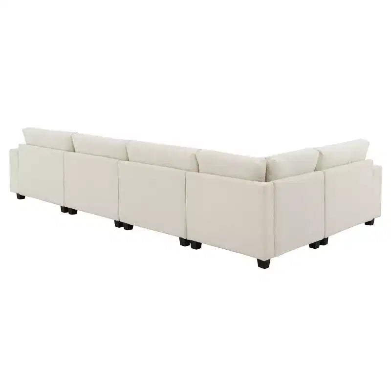 Chenille U-Shaped Sectional Sofa with Oversized Ottoman, Armrest Storage, Cup Holders and USB Charging Ports