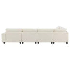 Canapé d'angle en U en chenille avec pouf surdimensionné, rangements dans les accoudoirs, porte-gobelets et ports de chargement USB