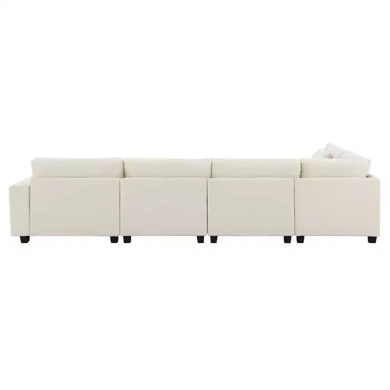 Chenille U-Shaped Sectional Sofa with Oversized Ottoman, Armrest Storage, Cup Holders and USB Charging Ports