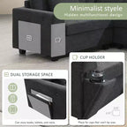 Canapé d'angle en U en chenille avec pouf surdimensionné, rangements dans les accoudoirs, porte-gobelets et ports de chargement USB